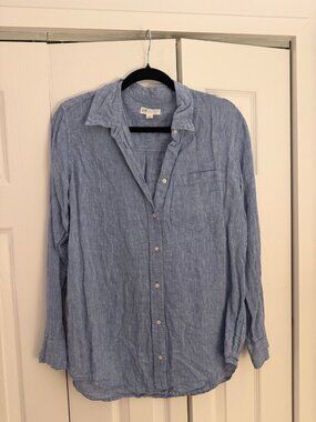Gap Blue Linen Button-Down Shirt Size M 100% Linen